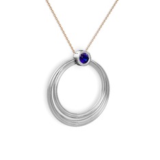 Lab safir 8 ayar beyaz altın kolye (40 cm gümüş rolo zincir)