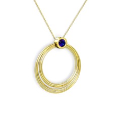 Lab safir 925 ayar altın kaplama gümüş kolye (40 cm altın rolo zincir)