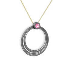Pembe kuvars 925 ayar siyah rodyum kaplama gümüş kolye (40 cm altın rolo zincir)