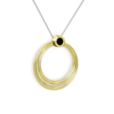 Casalina Halka Kolye - Siyah zirkon 8 ayar altın kolye (40 cm gümüş rolo zincir) #2346ws