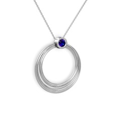 Lab safir 8 ayar beyaz altın kolye (40 cm beyaz altın rolo zincir)