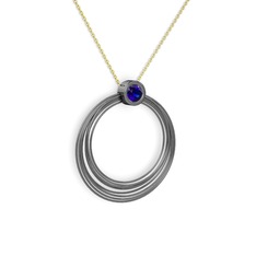 Casalina Halka Kolye - Lab safir 925 ayar siyah rodyum kaplama gümüş kolye (40 cm gümüş rolo zincir) #3e5zf6