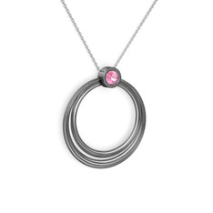 Casalina Halka Kolye - Pembe kuvars 925 ayar siyah rodyum kaplama gümüş kolye (40 cm beyaz altın rolo zincir) #49unu