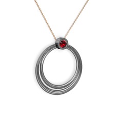 Garnet 925 ayar siyah rodyum kaplama gümüş kolye (40 cm rose altın rolo zincir)