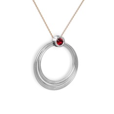 Casalina Halka Kolye - Garnet 18 ayar beyaz altın kolye (40 cm rose altın rolo zincir) #eg73mf