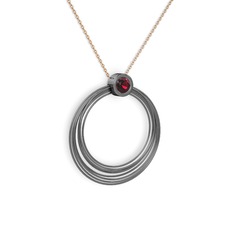 Casalina Halka Kolye - Rodolit garnet 925 ayar siyah rodyum kaplama gümüş kolye (40 cm rose altın rolo zincir) #ge76gh