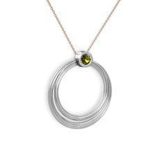 Peridot 18 ayar beyaz altın kolye (40 cm gümüş rolo zincir)