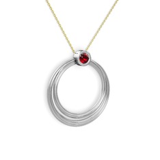 Casalina Halka Kolye - Garnet 8 ayar beyaz altın kolye (40 cm altın rolo zincir) #p6shsl