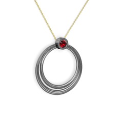Casalina Halka Kolye - Garnet 925 ayar siyah rodyum kaplama gümüş kolye (40 cm gümüş rolo zincir) #sltqpc