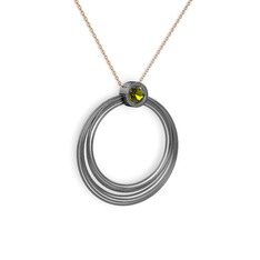 Peridot 925 ayar siyah rodyum kaplama gümüş kolye (40 cm rose altın rolo zincir)