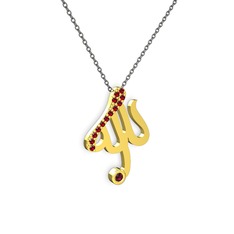 Taşlı Allah Yazılı Kolye - Garnet ve rodolit garnet 925 ayar altın kaplama gümüş kolye (40 cm gümüş rolo zincir) #104xzkh