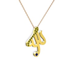 Peridot ve lab safir 925 ayar altın kaplama gümüş kolye (40 cm gümüş rolo zincir)