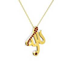 Taşlı Allah Yazılı Kolye - Garnet 18 ayar altın kolye (40 cm altın rolo zincir) #11qb2pt