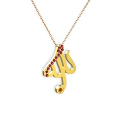 Taşlı Allah Yazılı Kolye - Rodolit garnet ve sitrin 925 ayar altın kaplama gümüş kolye (40 cm gümüş rolo zincir) #12gb61c