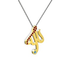 Garnet ve akuamarin 925 ayar altın kaplama gümüş kolye (40 cm gümüş rolo zincir)
