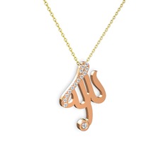 Taşlı Allah Yazılı Kolye - Pırlanta ve swarovski 925 ayar rose altın kaplama gümüş kolye (0.143 karat, 40 cm altın rolo zincir) #19c68sd