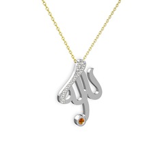 Swarovski ve sitrin 8 ayar beyaz altın kolye (40 cm altın rolo zincir)