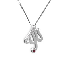Taşlı Allah Yazılı Kolye - Beyaz zirkon ve rodolit garnet 925 ayar gümüş kolye (40 cm gümüş rolo zincir) #1a1gl5w