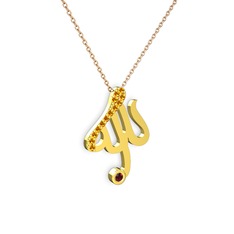 Taşlı Allah Yazılı Kolye - Sitrin ve garnet 14 ayar altın kolye (40 cm rose altın rolo zincir) #1b6k38o