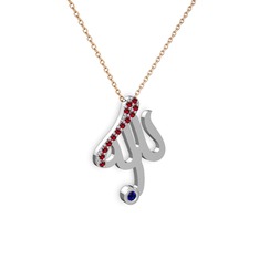 Taşlı Allah Yazılı Kolye - Garnet ve lab safir 925 ayar gümüş kolye (40 cm gümüş rolo zincir) #1cfamzr