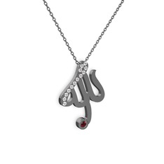 Taşlı Allah Yazılı Kolye - Pırlanta ve garnet 925 ayar siyah rodyum kaplama gümüş kolye (0.143 karat, 40 cm gümüş rolo zincir) #1cfln8d