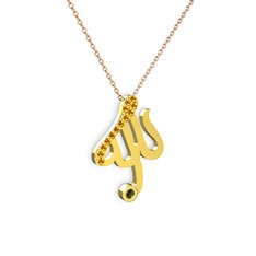 Taşlı Allah Yazılı Kolye - Sitrin ve peridot 18 ayar altın kolye (40 cm gümüş rolo zincir) #1d2iz03