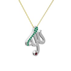 Kök zümrüt ve rodolit garnet 925 ayar gümüş kolye (40 cm gümüş rolo zincir)