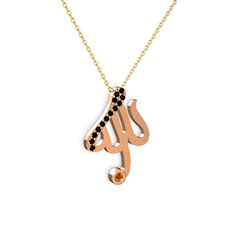 Taşlı Allah Yazılı Kolye - Siyah zirkon ve sitrin 14 ayar rose altın kolye (40 cm altın rolo zincir) #1gehywc