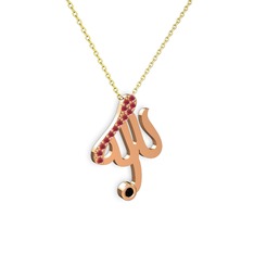 Kök yakut ve siyah zirkon 925 ayar rose altın kaplama gümüş kolye (40 cm gümüş rolo zincir)