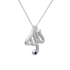 Taşlı Allah Yazılı Kolye - Swarovski ve lab safir 8 ayar beyaz altın kolye (40 cm beyaz altın rolo zincir) #1kpvm6j