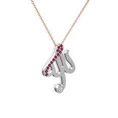 Taşlı Allah Yazılı Kolye - Rodolit garnet ve swarovski 925 ayar gümüş kolye (40 cm rose altın rolo zincir) #1lv7qgk