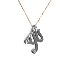 Taşlı Allah Yazılı Kolye - Swarovski ve pırlanta 925 ayar siyah rodyum kaplama gümüş kolye (0.036 karat, 40 cm gümüş rolo zincir) #1m9762e