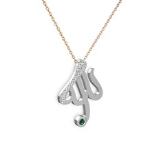 Swarovski ve yeşil kuvars 14 ayar beyaz altın kolye (40 cm rose altın rolo zincir)
