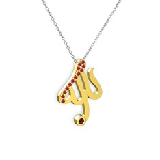 Taşlı Allah Yazılı Kolye - Kök yakut ve rodolit garnet 925 ayar altın kaplama gümüş kolye (40 cm gümüş rolo zincir) #1nyehqd
