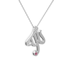 Beyaz zirkon ve pembe kuvars 925 ayar gümüş kolye (40 cm beyaz altın rolo zincir)