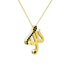 Taşlı Allah Yazılı Kolye - Siyah zirkon ve peridot 925 ayar altın kaplama gümüş kolye (40 cm altın rolo zincir) #1ot11xn