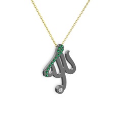 Yeşil kuvars ve swarovski 925 ayar siyah rodyum kaplama gümüş kolye (40 cm altın rolo zincir)