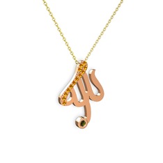 Taşlı Allah Yazılı Kolye - Sitrin ve peridot 18 ayar rose altın kolye (40 cm altın rolo zincir) #1pmja4c