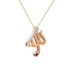 Taşlı Allah Yazılı Kolye - Beyaz zirkon ve garnet 925 ayar rose altın kaplama gümüş kolye (40 cm altın rolo zincir) #1qq42w5
