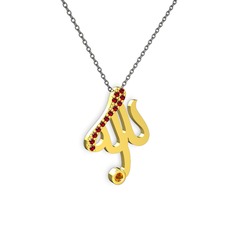 Taşlı Allah Yazılı Kolye - Garnet ve sitrin 18 ayar altın kolye (40 cm gümüş rolo zincir) #1rao27r