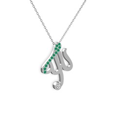 Taşlı Allah Yazılı Kolye - Kök zümrüt ve swarovski 925 ayar gümüş kolye (40 cm beyaz altın rolo zincir) #1vhzcyw