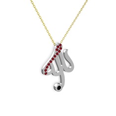 Taşlı Allah Yazılı Kolye - Garnet ve siyah zirkon 925 ayar gümüş kolye (40 cm altın rolo zincir) #1xdfspg