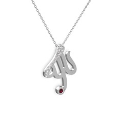 Taşlı Allah Yazılı Kolye - Swarovski ve rodolit garnet 18 ayar beyaz altın kolye (40 cm beyaz altın rolo zincir) #1xn3t5c