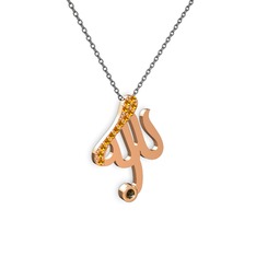 Taşlı Allah Yazılı Kolye - Sitrin ve dumanlı kuvars 925 ayar rose altın kaplama gümüş kolye (40 cm gümüş rolo zincir) #1y6q9v1