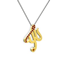 Garnet ve sitrin 8 ayar altın kolye (40 cm gümüş rolo zincir)