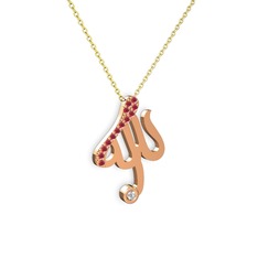 Kök yakut ve pırlanta 925 ayar rose altın kaplama gümüş kolye (0.036 karat, 40 cm altın rolo zincir)
