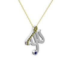 Peridot ve lab safir 925 ayar gümüş kolye (40 cm gümüş rolo zincir)