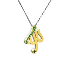 Taşlı Allah Yazılı Kolye - Yeşil kuvars 18 ayar altın kolye (40 cm gümüş rolo zincir) #5qawgx
