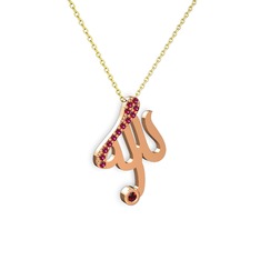 Taşlı Allah Yazılı Kolye - Rodolit garnet ve garnet 14 ayar rose altın kolye (40 cm gümüş rolo zincir) #6ancqv
