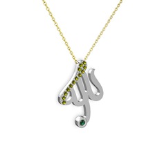 Peridot ve yeşil kuvars 8 ayar beyaz altın kolye (40 cm altın rolo zincir)
